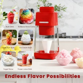 Electric Shaved Ice & Snow Cone Machine with Stainless Steel Blades | Ice Mold for Fluffy Hawaiian Ice, One-Button Operation, Includes Snow Cone Cup for Frozen Drinks & Treats, 120V Power Supply