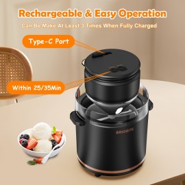 Rechargeable Electric Ice Cream Maker Machine - 1.1Qt (Lower Volume for Soft-Serve) with Double-Wall Insulated Bowl Suitable for Gelato, Milkshakes, Sorbet - Easy-Clean Base, Compact Ice Cream Maker for, Perfect for 3-4 Servings, Ideal Gift, black