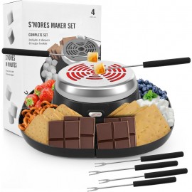 Electric S'mores Maker Flameless Indoor Marshmallow Roaster with 4 Roasting Sticks & 4 Trays - Tabletop Suitable for Movie Night, Camping Parties, for Ages - Compact S'mores Maker for Gifts (No Flame)