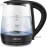 Two Tier Food Steamer, 7.4 QT, Black 1.7 Liter Glass Electric Kettle, Quickly Boil 7 Cups of Water in 6 - 7 Minutes, Soft Blue LED Lights Illuminate While Boiling, Black