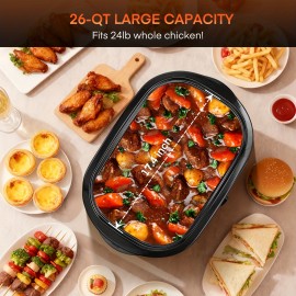 26 Quart Electric Roaster with Self-Basting Lid & Removable Pan - Adjustable Temperature, Keep Warm, Cool-Touch Handles, Glass Lid Suitable for Turkey Roasting, Buffet, & Commercial Use