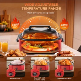 26 Quart Electric Roaster with Self-Basting Lid & Removable Pan - Adjustable Temperature, Keep Warm, Cool-Touch Handles, Glass Lid Suitable for Turkey Roasting, Buffet, & Commercial Use