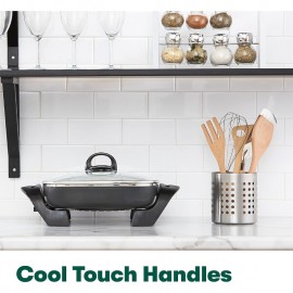 Electric Skillet and Frying Pan with Glass Lid - Nonstick PFOA/PTFE Free Cookware, Removable Heating Probe & Cool-Touch Handle, Dishwasher Safe, 12