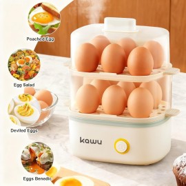 12-Egg Capacity Electric Egg Cooker with One- Operation & Auto Shut-Off, Rapid Boiler for 12 Eggs/6 Eggs & Veggies, 2-Tier Modes, Anti-Scald Handle, for home, RV, Travel - Suitable for Hard/Soft Boiled Eggs, Dumplings