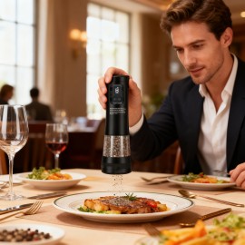 Set of Electric Salt And Pepper Grinders Featuring Two Speed Options, a Rechargeable Automatic Pepper Mill, USB Charging Capability, a Large 3.38oz Capacity, Adjustable Coarseness from The Outside, And an LED Light, Perfect for Home Gatherings