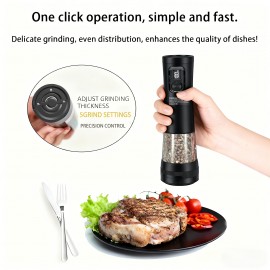 Set of Electric Salt And Pepper Grinders Featuring Two Speed Options, a Rechargeable Automatic Pepper Mill, USB Charging Capability, a Large 3.38oz Capacity, Adjustable Coarseness from The Outside, And an LED Light, Perfect for Home Gatherings