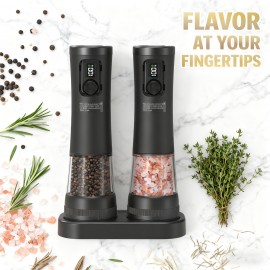 Set of Electric Salt And Pepper Grinders Featuring Two Speed Options, a Rechargeable Automatic Pepper Mill, USB Charging Capability, a Large 3.38oz Capacity, Adjustable Coarseness from The Outside, And an LED Light, Perfect for Home Gatherings