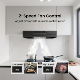 30-Inch Kitchen Range Hood for Under Cabinets, Convertible Between Ducted And Ductless, Made of Stainless Steel with LED Lights, Featuring a Two-Speed Exhaust Fan