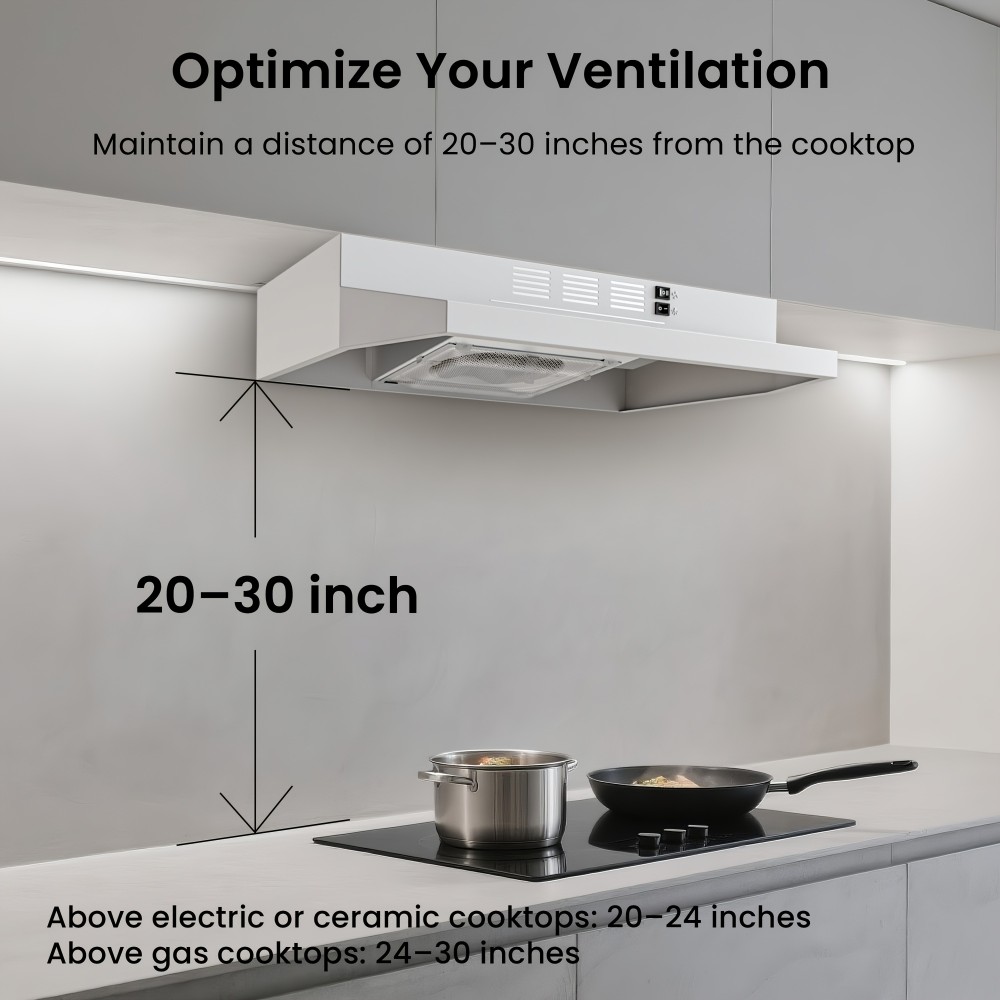 30-Inch Kitchen Range Hood for Under Cabinets, Convertible Between Ducted And Ductless, Made of Stainless Steel with LED Lights, Featuring a Two-Speed Exhaust Fan