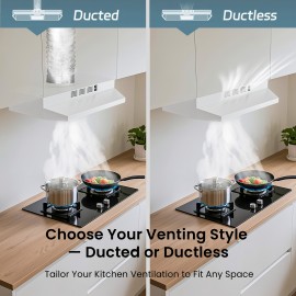 30-Inch Kitchen Range Hood for Under Cabinets, Convertible Between Ducted And Ductless, Made of Stainless Steel with LED Lights, Featuring a Two-Speed Exhaust Fan