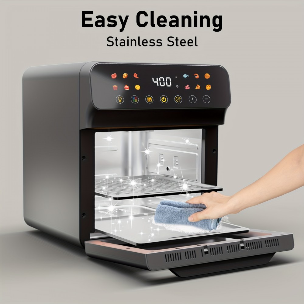 Bluebow 12QT Extra Large Convection Countertop Oven, a Combination Air Fryer And Toaster Oven, Capable of Roasting, Baking, Broiling, Reheating, And Frying Without Oil, Featuring a Stainless Steel Body, LED Digital Touchscreen, a Visible Window