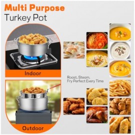 10QT Outdoor Fish Fryer Kit | Heavy-Duty Aluminum Pot and Basket Fixing Rod and Thermometer for Cooking Chicken Wings, Seafood, French Fries