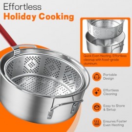 10QT Outdoor Fish Fryer Kit | Heavy-Duty Aluminum Pot and Basket Fixing Rod and Thermometer for Cooking Chicken Wings, Seafood, French Fries