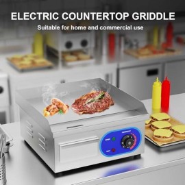 Electric Flat Top Grill, 1500W Electric Flat Top Griddle, 14 Stainless Steel Commercial Griddle with Thermostatic Control for Kitchen BBQ