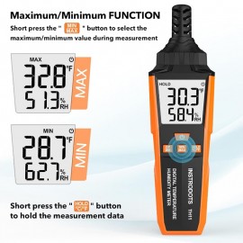 High-Precision Digital Hygrometer & Thermometer with Dew Point, Wet/Bulb Temperature - Backlit LCD Screen, Min/Max Data Hold, Portable Psychrometer Suitable for Indoor/Outdoor, HVAC, Labs, Included (TH11)