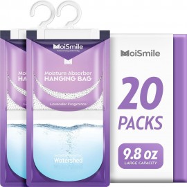 Lavender Scent Moisture Absorbers - 20 Pack Hanging Dehumidifier Bags for Odor and Humidity Control in Cars, Closets, Bathrooms, Bedrooms, and Basements (9.8 oz)