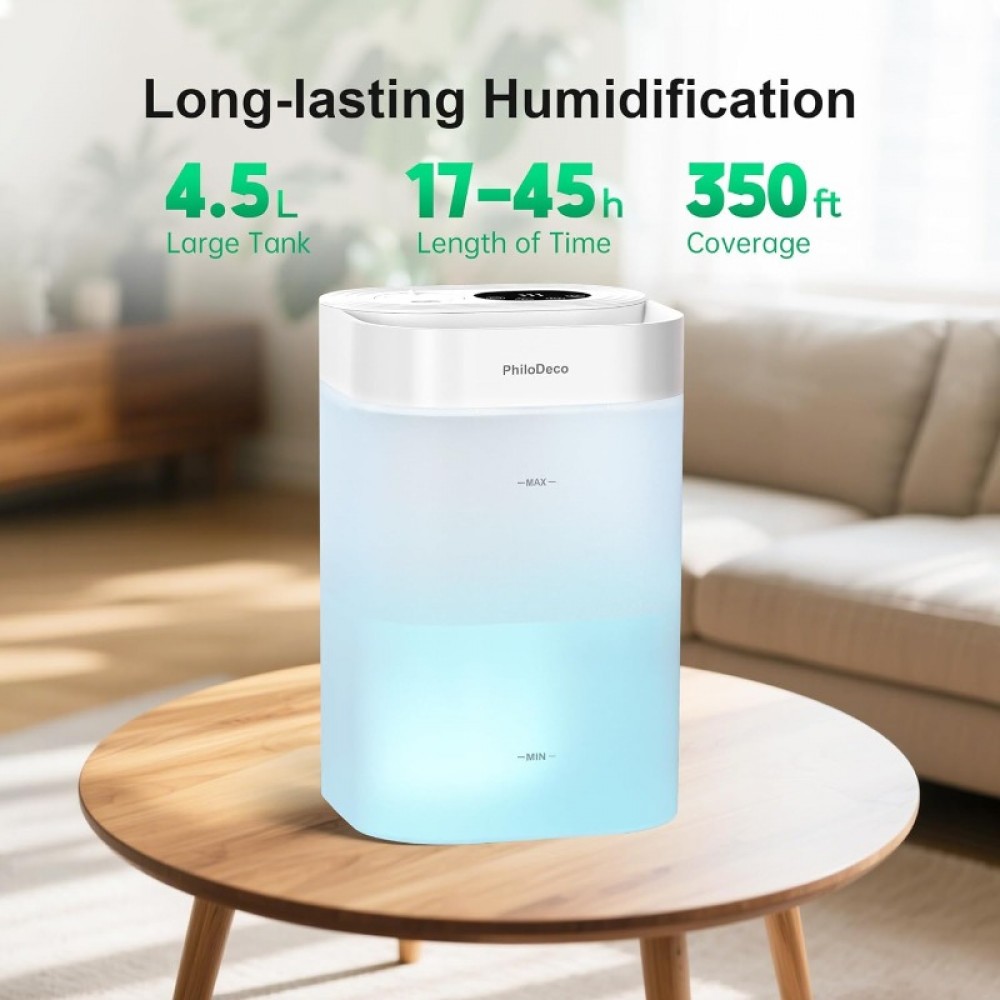 4.5L Cool Mist Humidifier for Bedroom Baby Nursery and Plants Ultrasonic Silent with Aroma Diffuser Multi-Color LED Night Light Leak-Proof and Easy to Clean