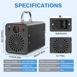 Ozone Generator 45000mg/h High Output, 5000+ Sq.Ft Air Purifier, Odor Remover for Home/Car/Office/Pet Room with Timer & Foldable Handle