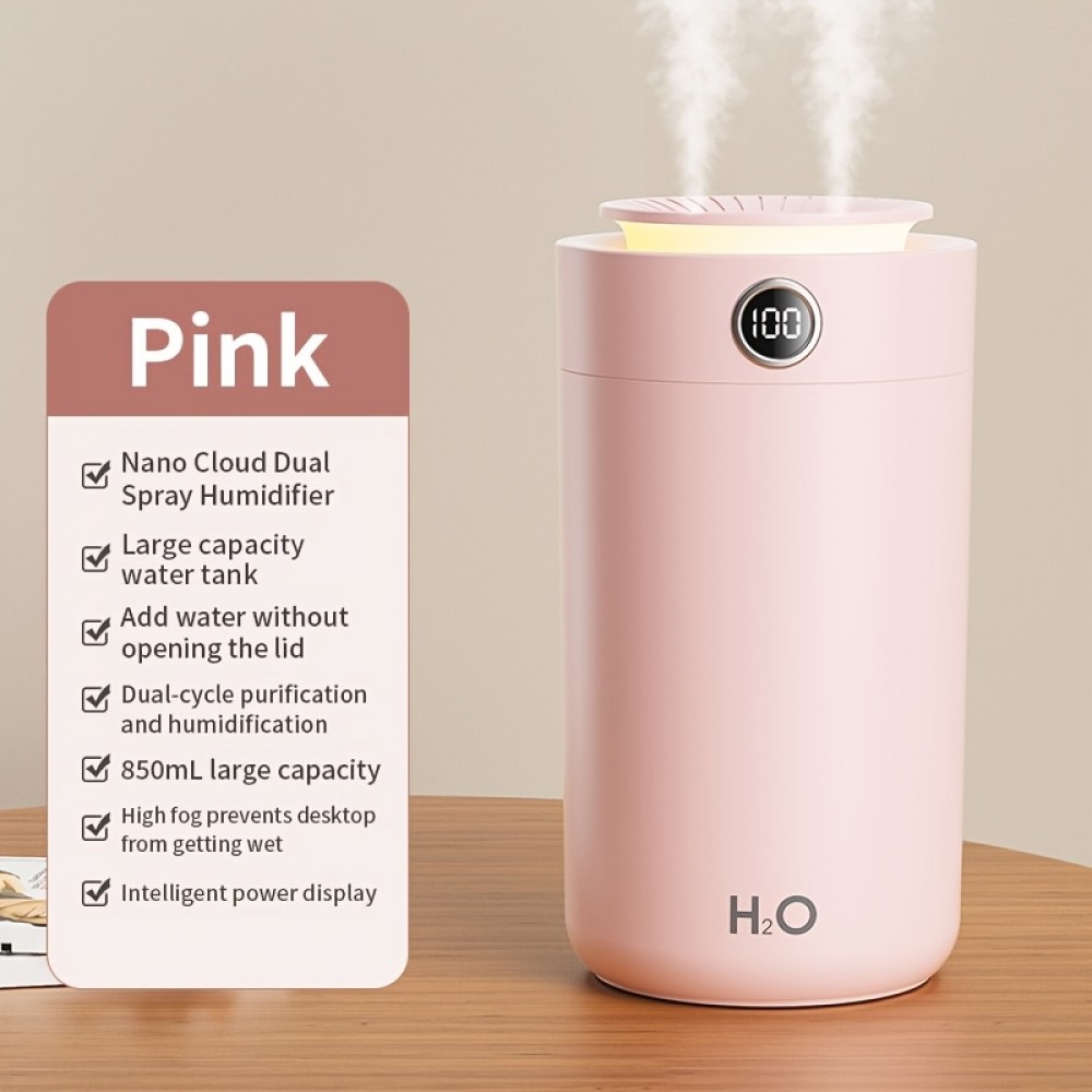 High-Capacity Dual-Outlet Nebulizer & Humidifier with Quiet Operation, USB- Portable Mist Maker, Night & Top-Fill - Suitable for Home, Bedroom, Office - Compact Air Humidifier for Small Rooms (<10㎡)