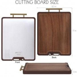 Titanium Stainless Steel Cutting Board with Knife Sharpener - Heavy-Duty Metal Kitchen Board, Non-Toxic & Dishwasher Safe, Golden Handle & Non-Slip Rubber Padded Base, Suitable for Chef, Butcher, Meal - 15