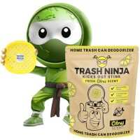 1 Trash Ninja Trash Odor Eliminator | Long-Lasting Citrus Scent Deodorizer with Activated Charcoal Stick-On Freshener for Garbage Can, Fridge, Bathroom, Kitchen, and Diaper Pail Odors