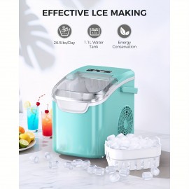Countertop Ice Makers, Portable Machines with Handles, Self-Cleaning Features, Producing 26.5 Lbs of Ice in 24 Hours, Ready in 6 Minutes with 9 Ice Cubes, Including an Ice Scoop And Basket, Suitable for Home, Office, Or Kitchen Use.