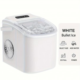 Ice maker machine for countertops, makes 26 lbs of ice in 24 hours and 9 ice cubes in 6 minutes with basket and scoop for self-cleaning.