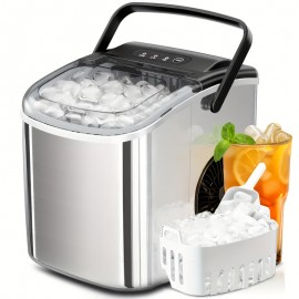 Countertop Ice Maker, 28 Lbs/24 Hrs, 9 Bullet Ice Cubes In 6 Minutes | Nugget Ice Makers Countertop, 45lbs/24H Pebble Ice Maker Machine With Self-Cleaning, Stainless Steel Housing, With 2.5qt Water Reservoir For Home/kitchen/office