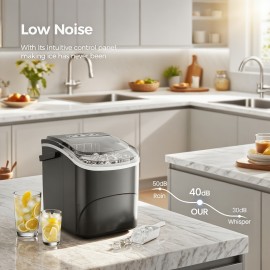 Ice Makers Countertop,, Portable Ice Machine with Handles, Self-Cleaning Ice Makers with Basket And Scoop, 9 Cubes In 6 Mins, 26 Lbs Per Day, Suitable for Kitchen, Office, Party, Presents