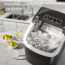Ice Makers Countertop,, Portable Ice Machine with Handles, Self-Cleaning Ice Makers with Basket And Scoop, 9 Cubes In 6 Mins, 26 Lbs Per Day, Suitable for Kitchen, Office, Party, Presents