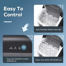 Ice Maker Countertop, Portable Ice Machine with Carry Handle, Self-Cleaning Ice Makers with Basket and Scoop, 9 Cubes in 6 Mins, 26 lbs per Day, Suitable for Homes, Kitchens, RVs, Parties, Bar, Office, Camping