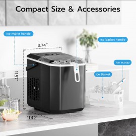 Countertop Ice Maker, 9 Ice Cubes in 6 Mins, 26.5Lbs/ 24H Self-Cleaning Portable Ice Machine with 2 Sizes(S/ L), for Home/ Kitchen/ RV, Green/ Black/ White