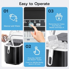 Countertop Ice Maker, 9 Ice Cubes in 6 Mins, 26.5Lbs/ 24H Self-Cleaning Portable Ice Machine with 2 Sizes(S/ L), for Home/ Kitchen/ RV, Green/ Black/ White