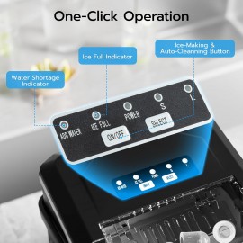 Countertop Ice Maker, 9 Ice Cubes in 6 Mins, 26.5Lbs/ 24H Self-Cleaning Portable Ice Machine with 2 Sizes(S/ L), for Home/ Kitchen/ RV, Green/ Black/ White