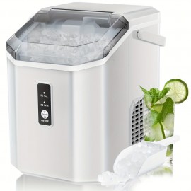 Nugget Ice Maker Countertop with Handle - 35Lbs/Day Soft Chewable Pebble Ice, Self-Cleaning Function, Includes Scoop & Basket - Compact Design for Home, Office, Kitchen, Halloween & Christmas Parties, Chewable Ice Maker