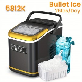 Ice Maker Machine Countertop Self Cleaning Portable Compact Small Bullet Ice Maker with Digital Screen, 9 Cubes In 6 Mins, 26lbs In 24Hrs, for Camping Dorm Home Outdoor., Ice Maker with Handle, Ice Maker Machine Countertop with Handle
