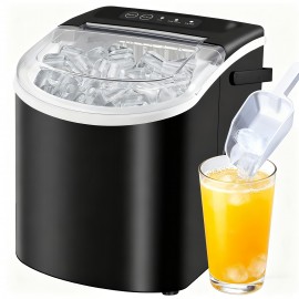 Countertop Ice Maker with Handle, Produces 26 Pounds Of Ice Within 24 Hours And 9 Ice Cubes In 7 Minutes. Portable Ice Maker Includes Ice Basket And Scoop, Suitable for Home/kitchen/camping/apartment Use.