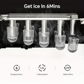 Ice Machines Makers Countertop, Ice Machine With Handle, 26Lbs In 24Hrs, 9 Cubes Ready In 6 Mins, Self-Cleaning Portable Ice Maker, 2 Sizes Of Bullet Ice Cubes For Home And Office Commercial