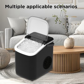 Countertop Ice Maker with Handle - Auto-Cleaning, 9 Cubes in 7 Mins, 20lbs in 24Hrs, Dual Bullet Ice Sizes, Ideal for Home, Kitchen, Parties & Camping, Removable Top Cover with Basket & Scoop, 110V-130V