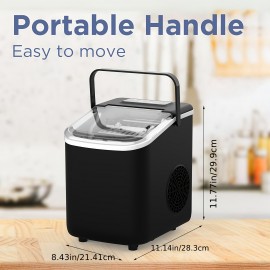 Countertop Ice Maker with Handle - Auto-Cleaning, 9 Cubes in 7 Mins, 20lbs in 24Hrs, Dual Bullet Ice Sizes, Ideal for Home, Kitchen, Parties & Camping, Removable Top Cover with Basket & Scoop, 110V-130V