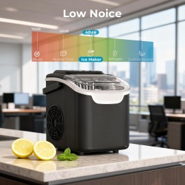 Countertop Ice Maker Machine - 8 Ice Cubes In 6 Mins - Portable Mini & Energy Saving - 26Lb/ Day Ice With 2 Sizes - Basket/ Scoop For Home/ Party/ Travel/ Camping/ Bar - White