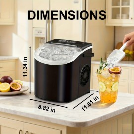 Countertop Ice Maker - Produces 9 Ice Cubes In 7 Minutes, Daily Output Of 26 Pounds, Available In Multiple Colors, Includes Ice Scoop, Compact Size Ideal for Kitchens, Living Rooms, Offices, Apartments, Etc. - Black/White/Green/Pink,  Office