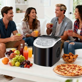 Countertop Ice Maker - Produces 9 Ice Cubes In 7 Minutes, Daily Output Of 26 Pounds, Available In Multiple Colors, Includes Ice Scoop, Compact Size Ideal for Kitchens, Living Rooms, Offices, Apartments, Etc. - Black/White/Green/Pink,  Office