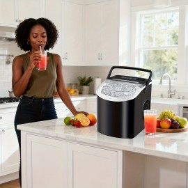 Countertop Ice Maker - Produces 9 Ice Cubes In 7 Minutes, Daily Output Of 26 Pounds, Available In Multiple Colors, Includes Ice Scoop, Compact Size Ideal for Kitchens, Living Rooms, Offices, Apartments, Etc. - Black/White/Green/Pink,  Office