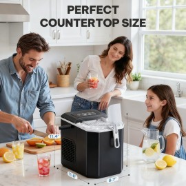 Countertop Ice Maker Machine with Handle | 26lbs Per Day, 9 Ice Cubes Ready in 6 Minutes, Auto Cleaning, Portable with Basket and Scoop for Home Kitchen Camping RV