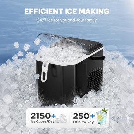 Countertop Ice Maker Machine with Handle | 26lbs Per Day, 9 Ice Cubes Ready in 6 Minutes, Auto Cleaning, Portable with Basket and Scoop for Home Kitchen Camping RV