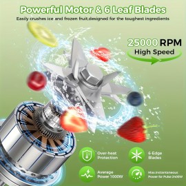 Kitchen Mixer, Smoothie Blender with 2400W/1000W Powerful Motor and Grinder Combo, 25000 RPM, 68oz (Approx. 1.9kg) BPA-Free Jug Included, 2 Containers for Countertop Use – Perfect Ice Crushing & Juicing