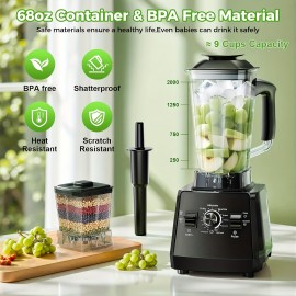 Kitchen Mixer, Smoothie Blender with 2400W/1000W Powerful Motor and Grinder Combo, 25000 RPM, 68oz (Approx. 1.9kg) BPA-Free Jug Included, 2 Containers for Countertop Use – Perfect Ice Crushing & Juicing