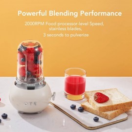 Portable Manual/Powerable (with effort for manual operation) Personal Blender with 14oz Glass Jar & 4-Blade System - Retro Handheld Blender for Smoothies, Shakes, Juices - for, Travel, Camping - Heavy-Duty 20000r Motor