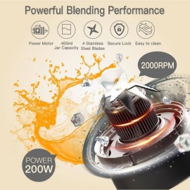 Portable Manual/Powerable (with effort for manual operation) Personal Blender with 14oz Glass Jar & 4-Blade System - Retro Handheld Blender for Smoothies, Shakes, Juices - for, Travel, Camping - Heavy-Duty 20000r Motor